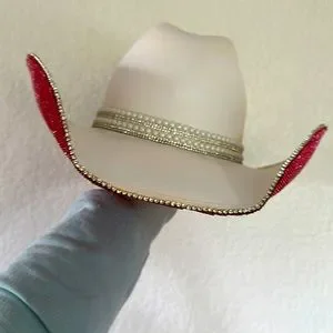 ??pink Barbie rhinestone cowgirl hat with pearls Accessories | Pink Barbie Rhinestone Cowgirl Hat With Pearls  main image 3